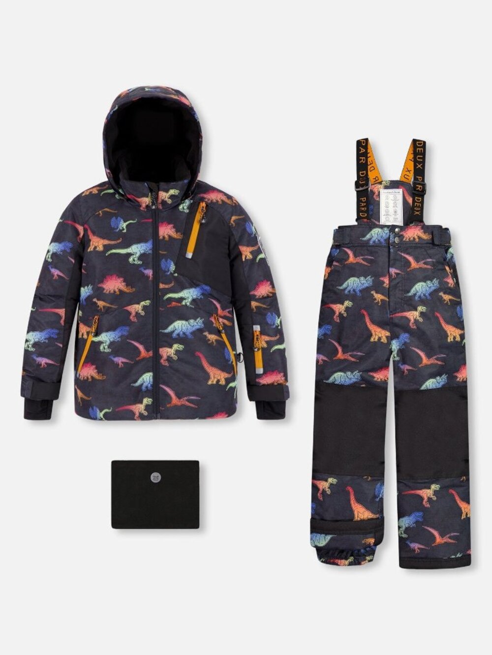 Deux Par Deux Two Piece Snowsuit Black Gradient Dino Print - size 7